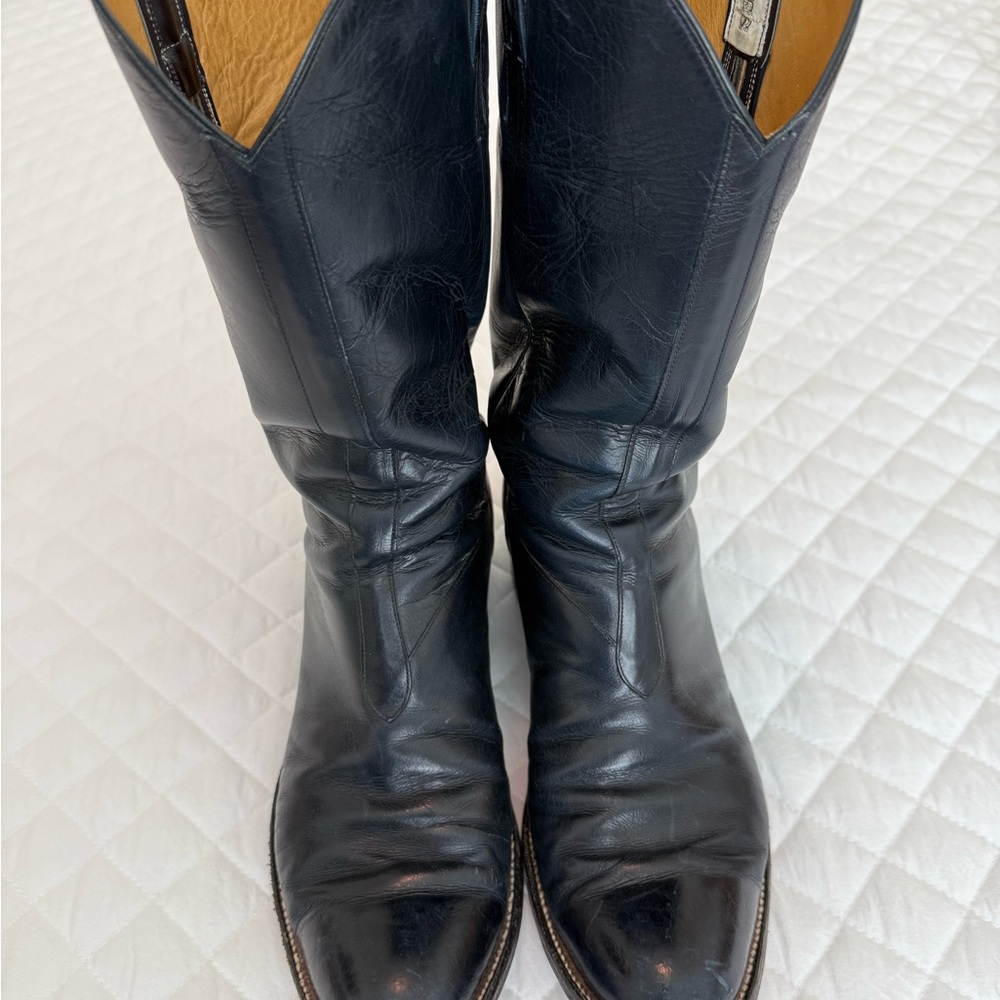 Mercedes Navy Leather Cowboy Boots